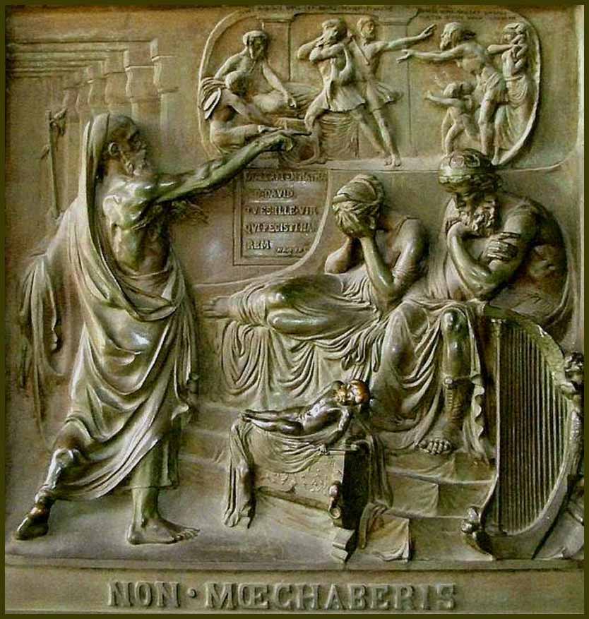 <i>Thou Shalt Not Commit Adultery</i>,  by Baron Henri de Triqueti, 1837. Bronze bas-relief panel on the door of the Madeleine in Paris +
